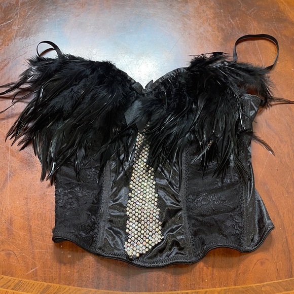 Black Custom made Bustier with feathers rhinestone padding - Picture 1 of 3